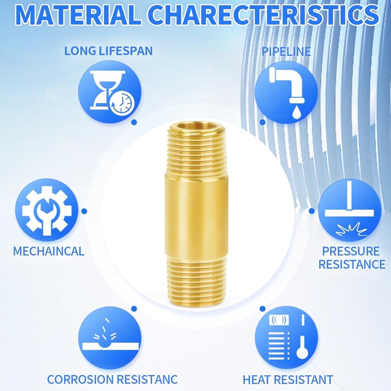 ChillWaves Brass Pipe Fitting, Long Nipple Pipe 1/2" NPT Male x 1/2" NPT Male Thread 2" Length(50MM)(2-PACK) - Image 5